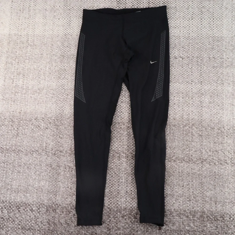 Nike Dri-FIT Running Leggings Women Small Black Good Zipper Ankle Reflective
